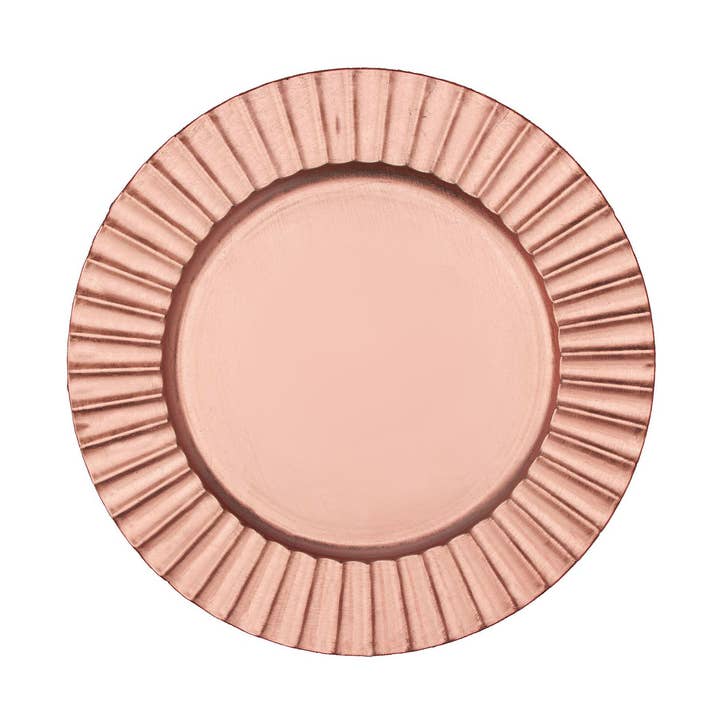 Plaque de chargement en plastique à bord cannelé mat, 13 pouces, or rose pour la vente par Portofino International Trading, USA