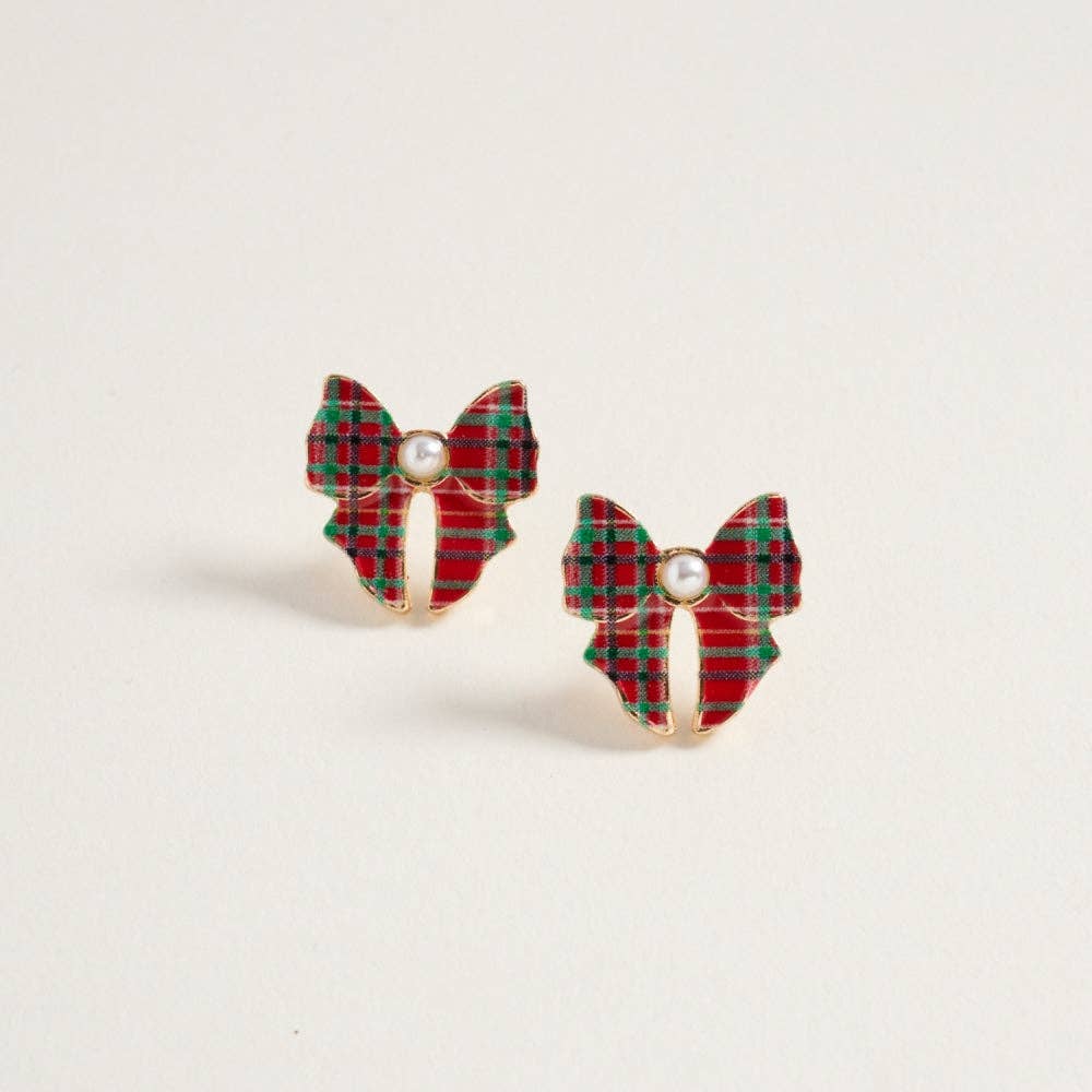 Designature New York - Wholesale Stud/Post Earrings - Christmas Pattern Ribbon with Pearl Post Earrings15