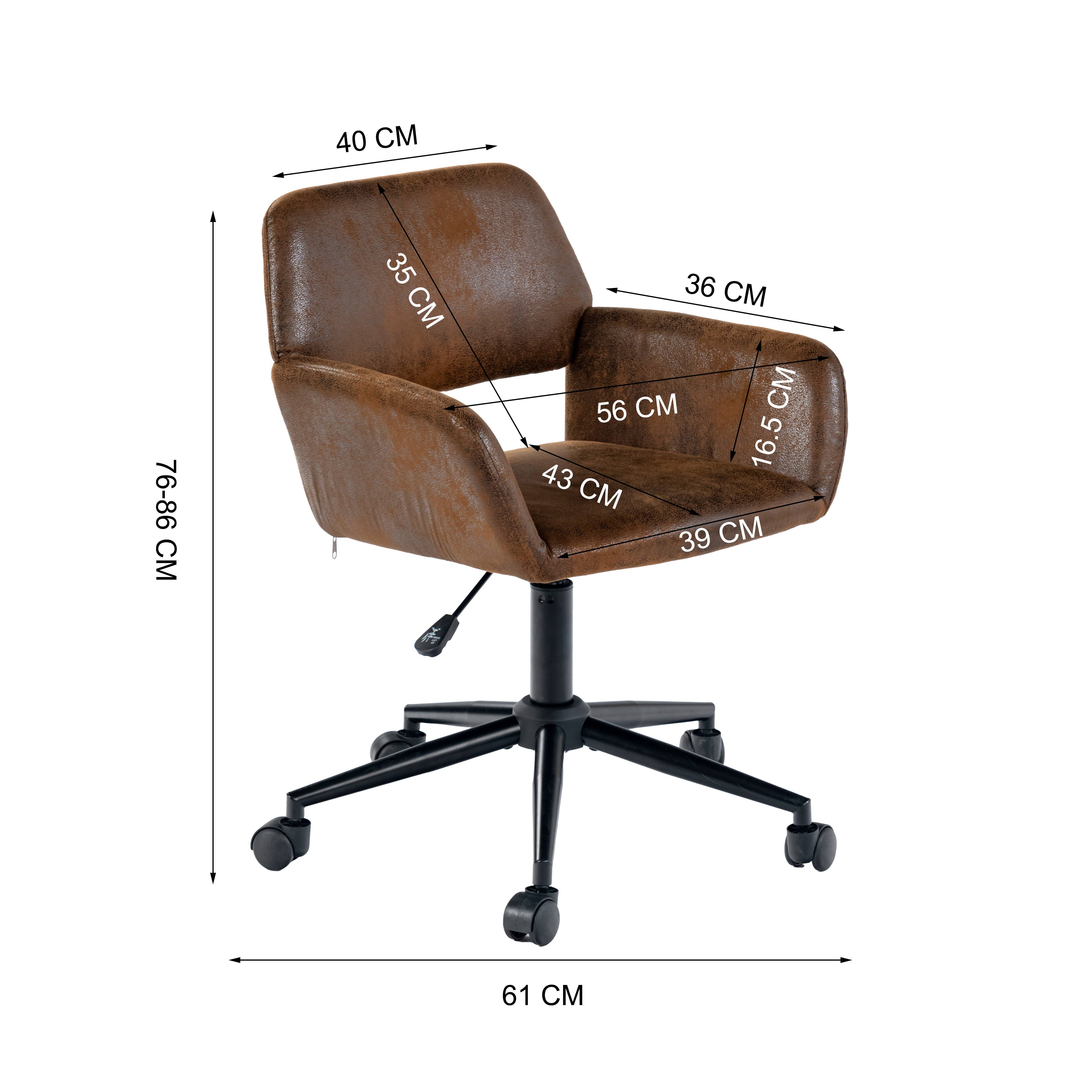 Urban Meuble - Wholesale Chair - Vintage office chair in suede fabric, swivel, height adjustable with 5 casters ROSS KD SUEDE BROWN BLACK18