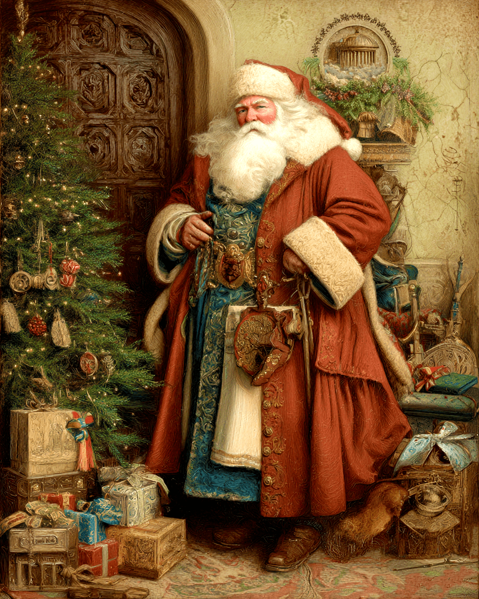 Mowbi - Wholesale Muurkunst Kerst - Kerstkunstafdruk van de kerstman in oude wereldstijl - 8"x10" kunstwerk voor 12"x14" lijst0