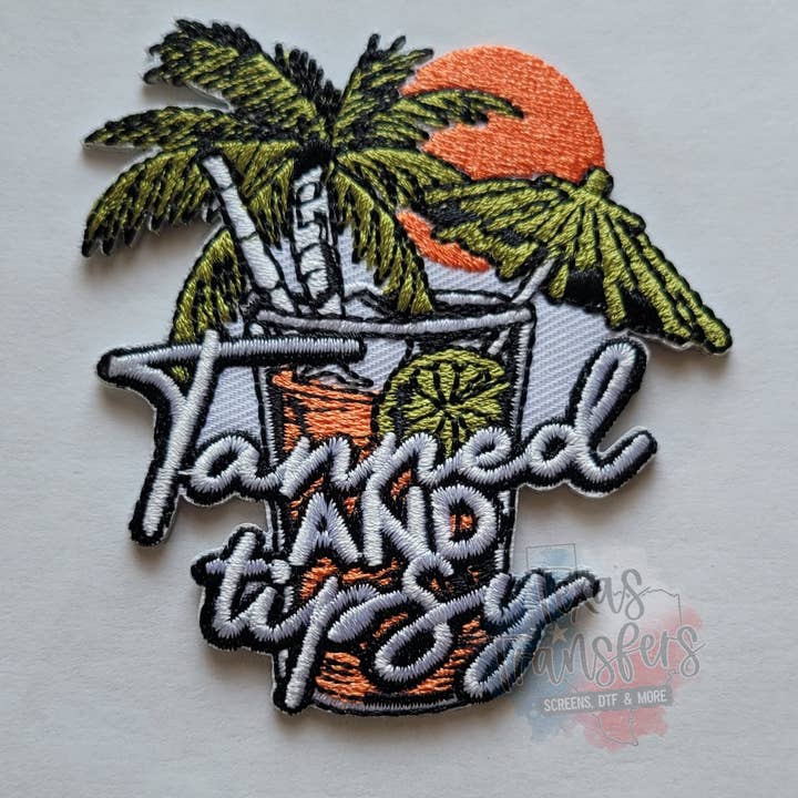 Texas Transfers - Wholesale Patch - Tanned And Tipsy Beach Drink Iron-On PATCH