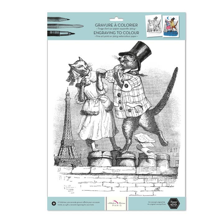 Coloring engraving - Cats of Paris - Alibabette Ed. for wholesale by Alibabette Editions