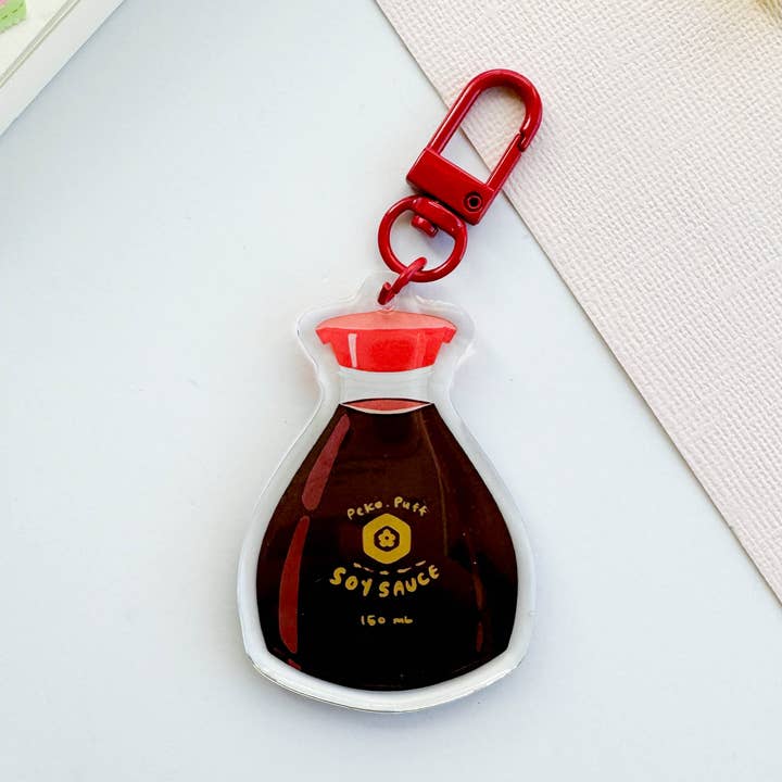Soy Sauce Double-sided Acrylic Keychain with Epoxy for wholesale by PekoPuff