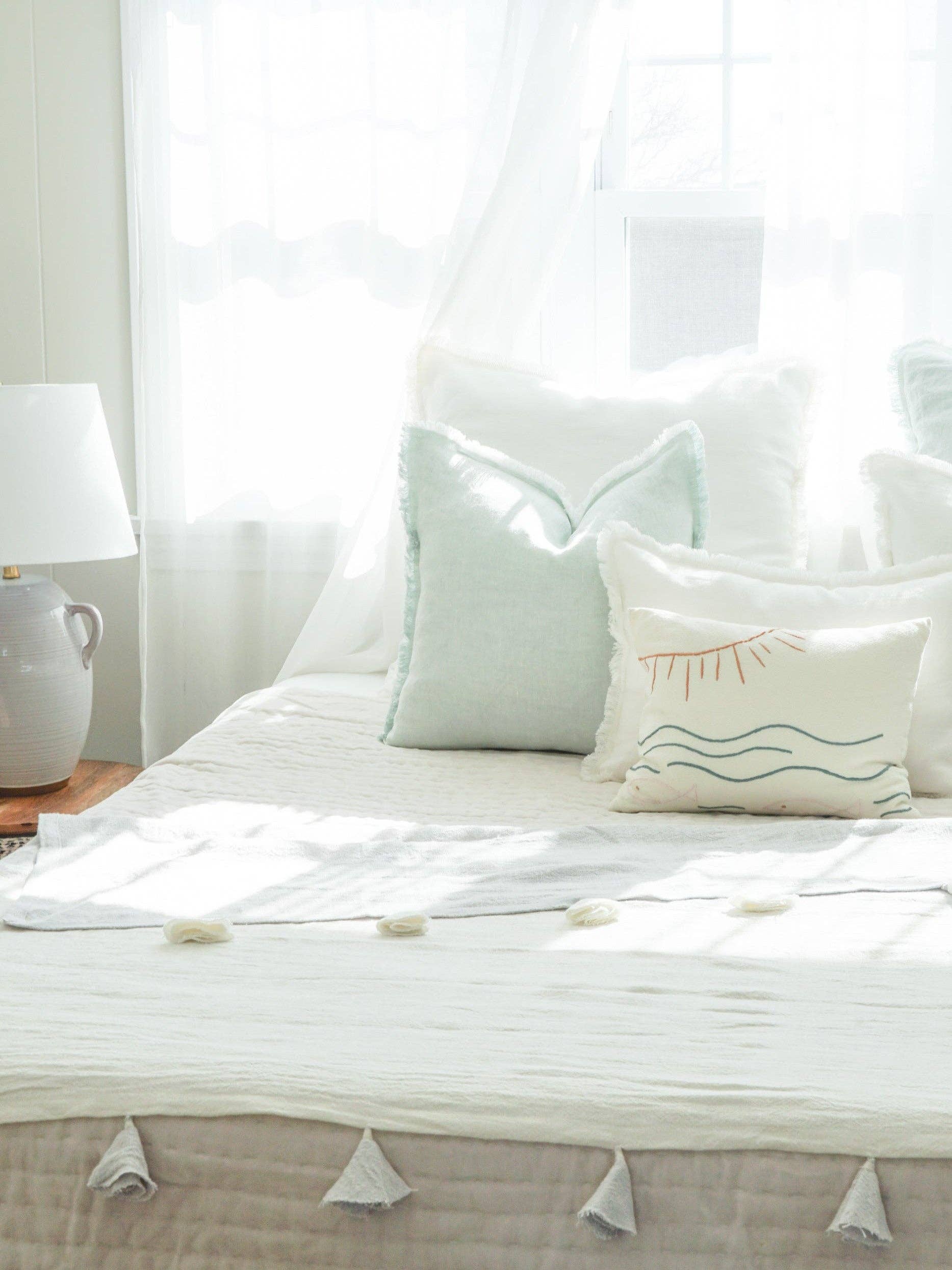 Anaya Home - Wholesale Throw/Decorative Pillow - Light Aqua Fringe Soft Linen Pillow4