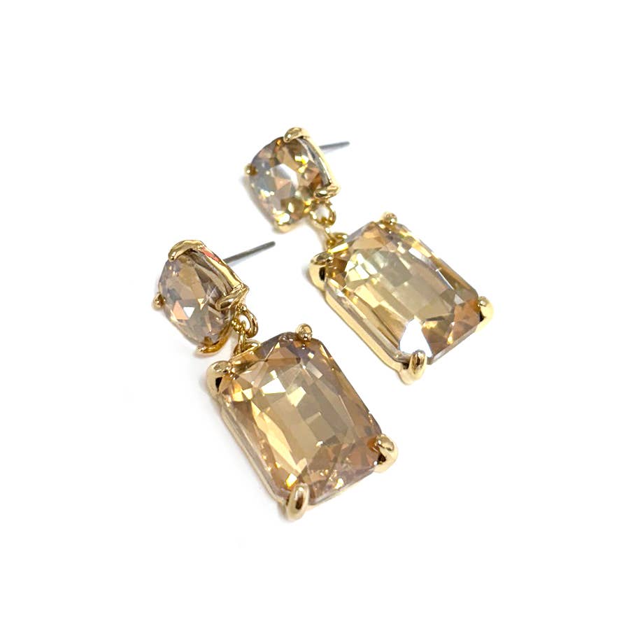 StarryNYC - Wholesale Dangle Earrings - Double Square Linked Crystal Glass Dangle Earrings15