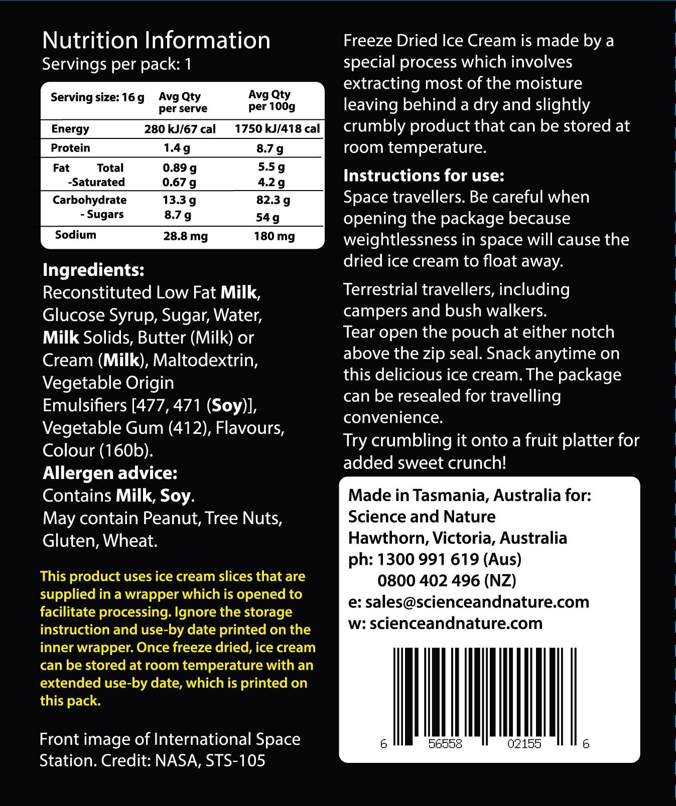 Science and Nature - Wholesale Ice Cream/Sorbet - Delicious Freeze Dried Ice Cream (choose pack size)2