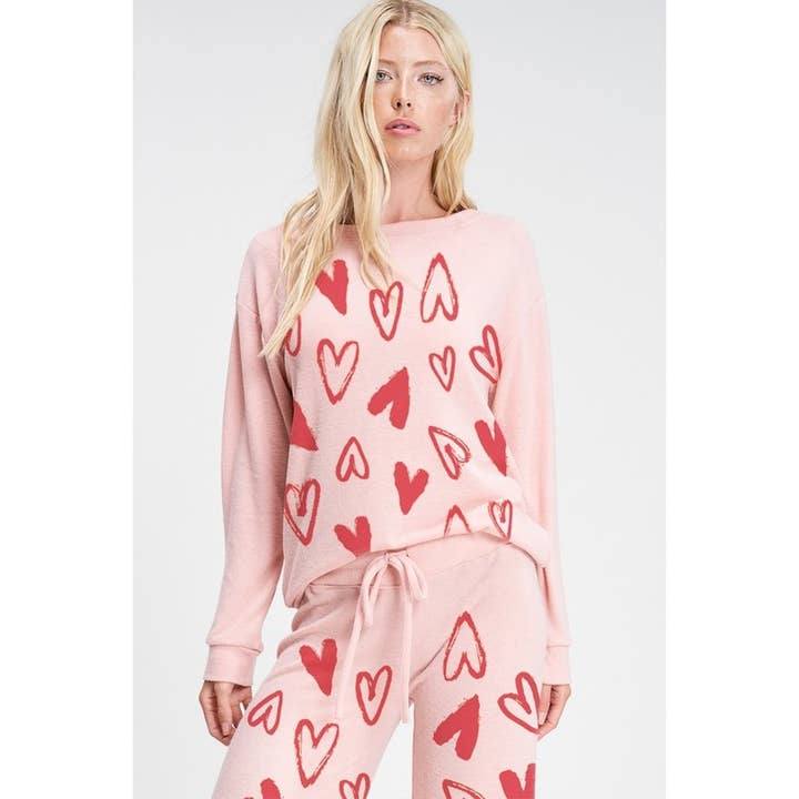 Loungewear-set van zacht geborsteld hart voor wholesale door Phil Love