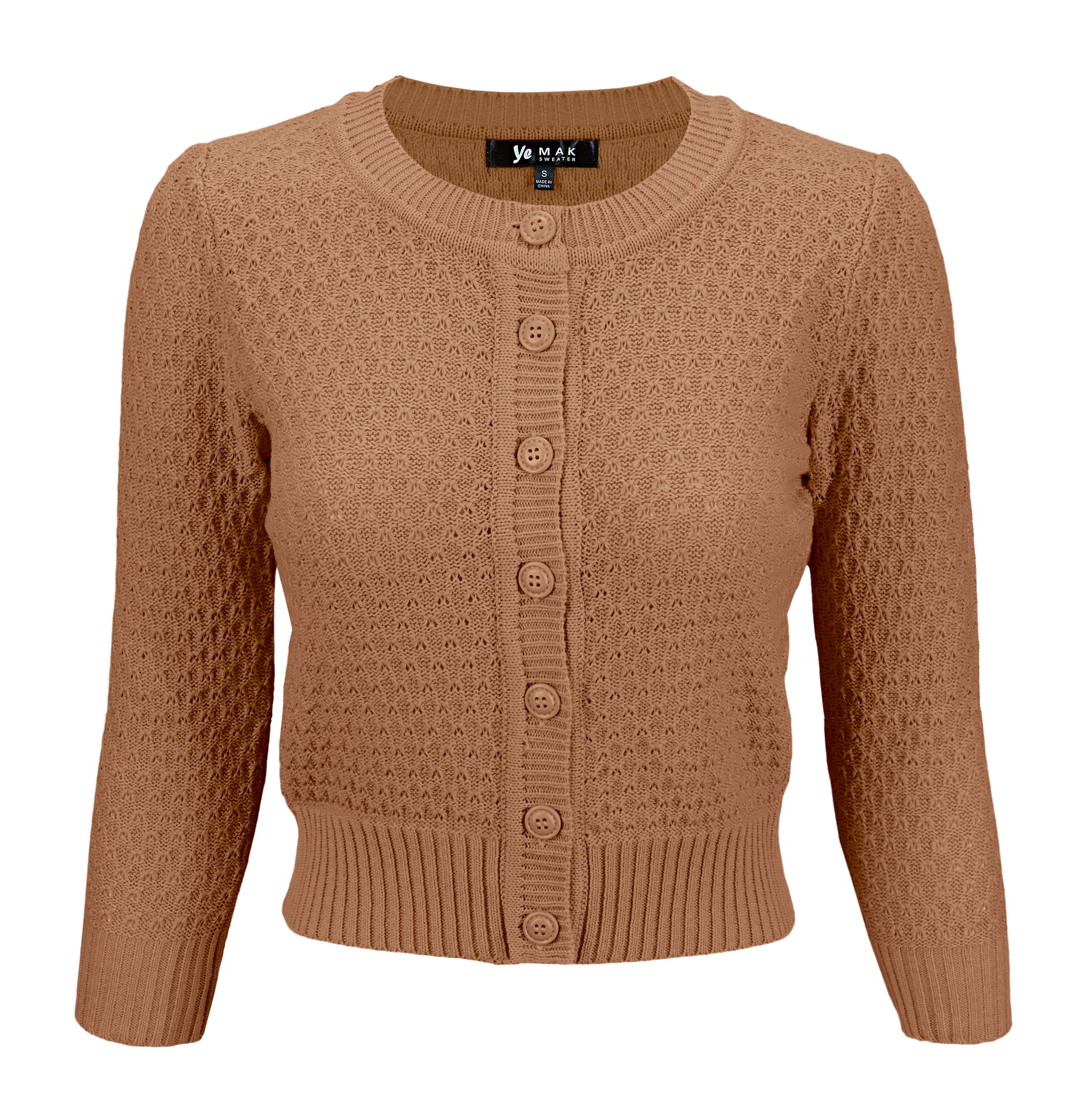 Mak – Engroshandel Cardigan - Dame – Mak 3/4-ærmet kort strikket cardigan med rund hals MK351442