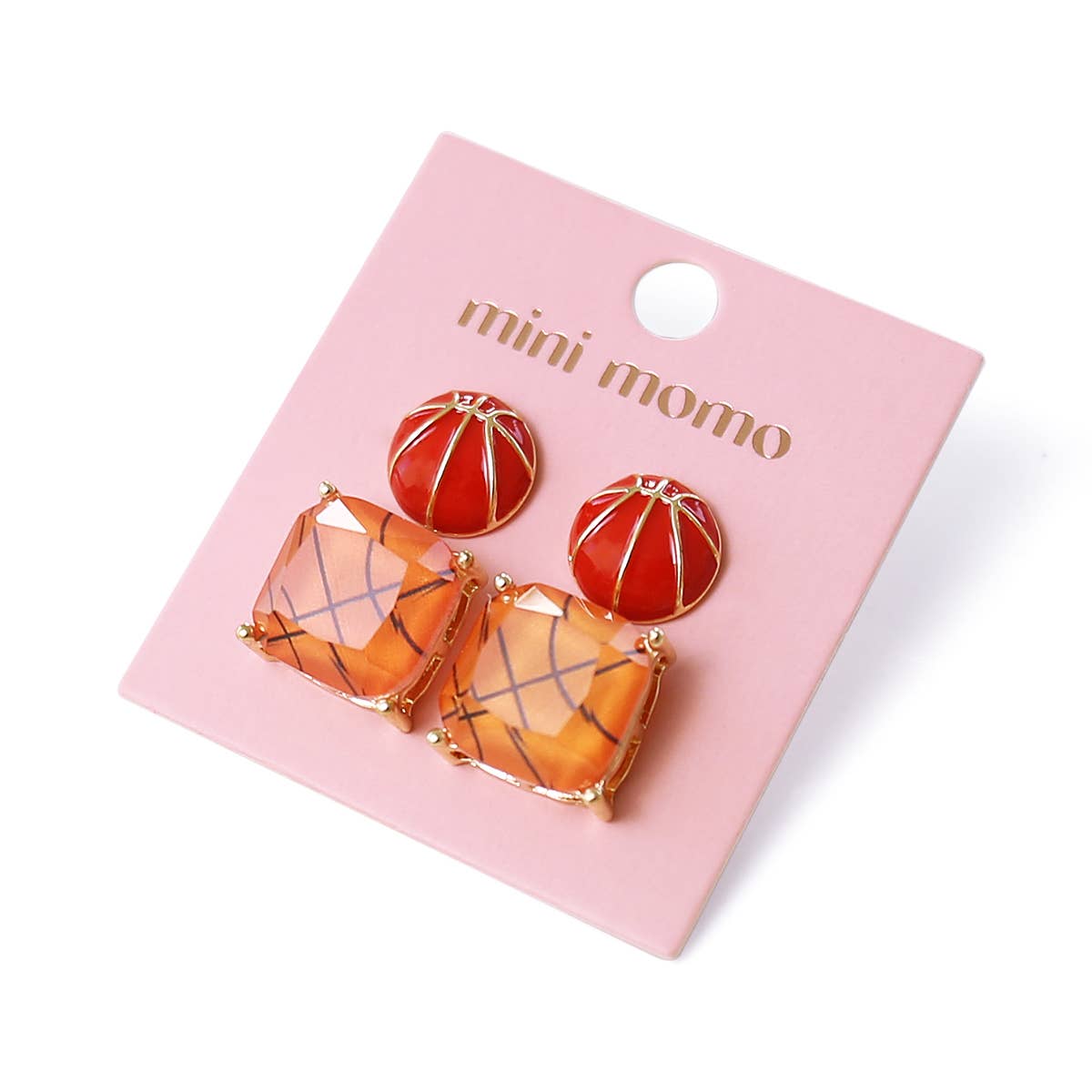 Loven x Mini Momo - Wholesale Jewelry Set - Sports Earrings Game Day Cushion Square Studs Set- Basketbal3