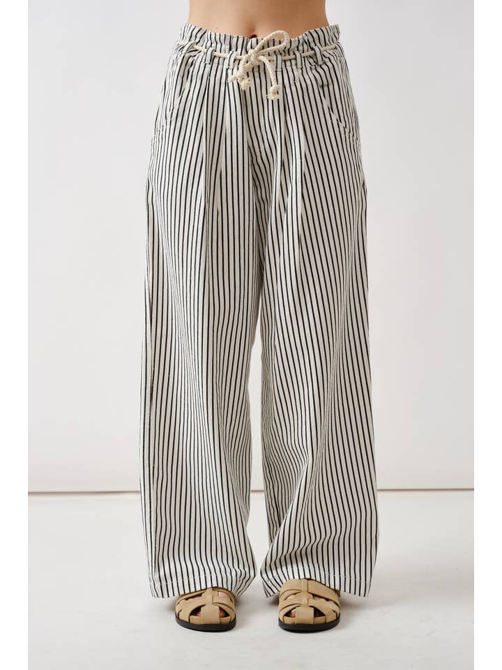 MAP3311 STRIPE WIDE LEG PANTS WITH ROPE BELT for wholesale on Faire