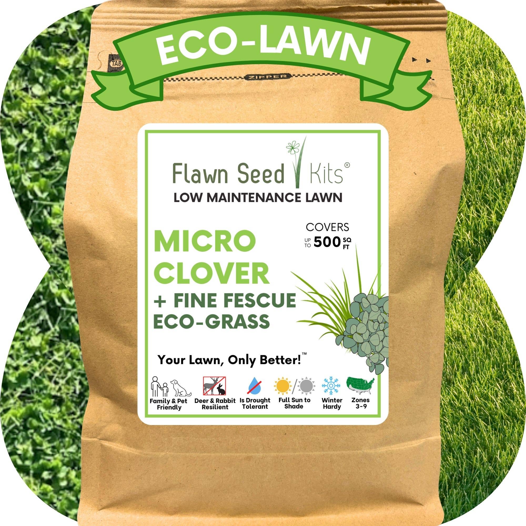 Flawn Seed Kits - Wholesale Plant Seeds - Micro Clover + Mow Less Fine Fescue Grass Seed7