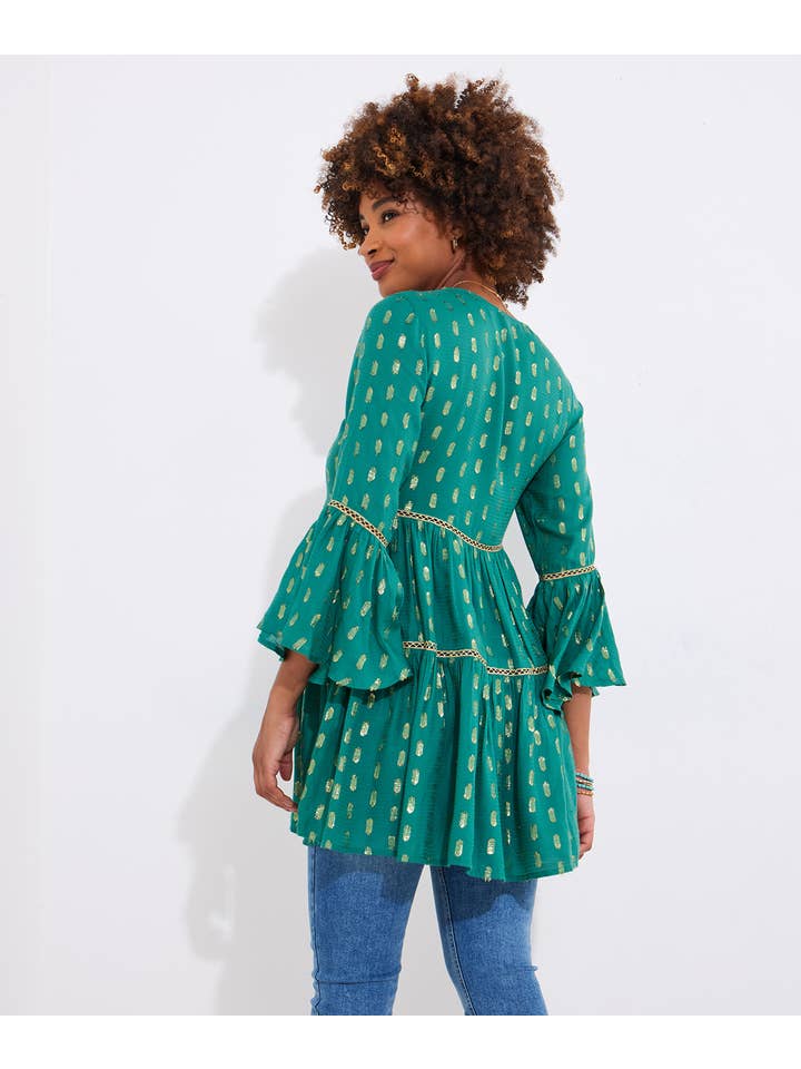 Green Festival Vibes Beaded Tunic Dress for wholesale on Faire