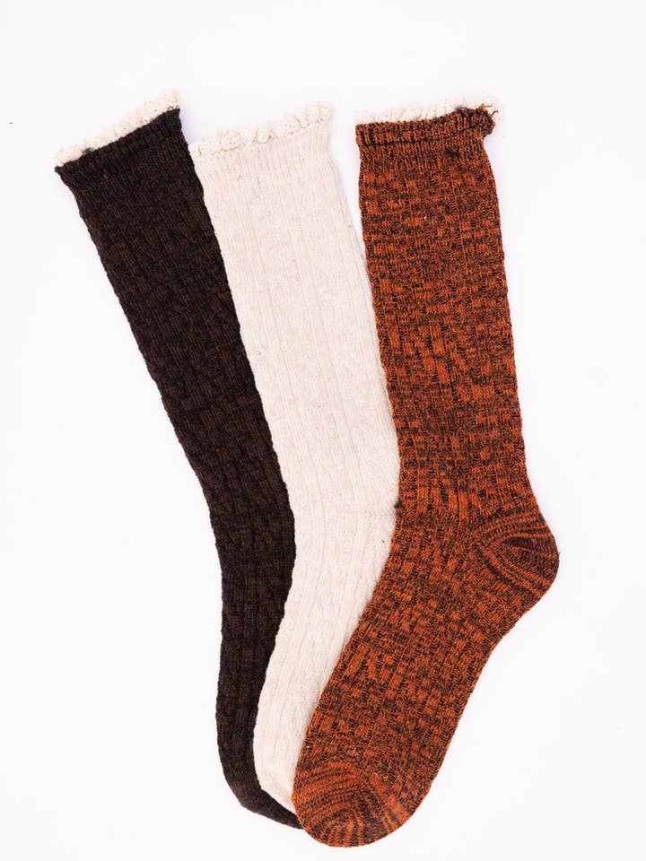 Autumn Vibes Ribbed Ruffle-Trim Socks for wholesale by Leto Accessories