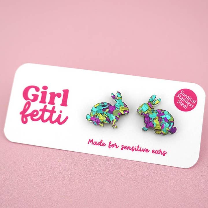 Girlfetti - Wholesale Stud/Post Earrings - Easter Bunny Acrylic Stud Earrings