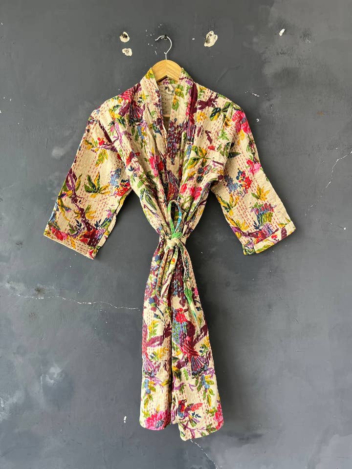 Bhawana Handicrafts – wholesale Robe – Women's – Bird Print Robe Night Wear Suit Swim Wear Gown Kantha Robes