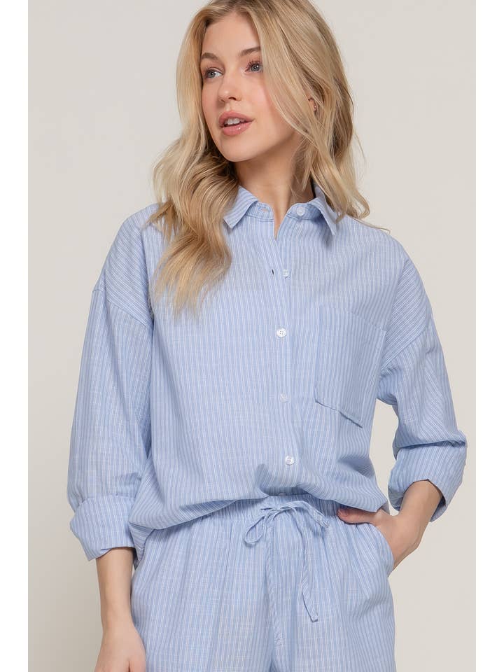 Active Basic | Active USA – Großhandel Hemd mit Button-down-Kragen – Damen – Langärmliges Button-Down-Hemd mit Y/D-Streifen aus Gaze7