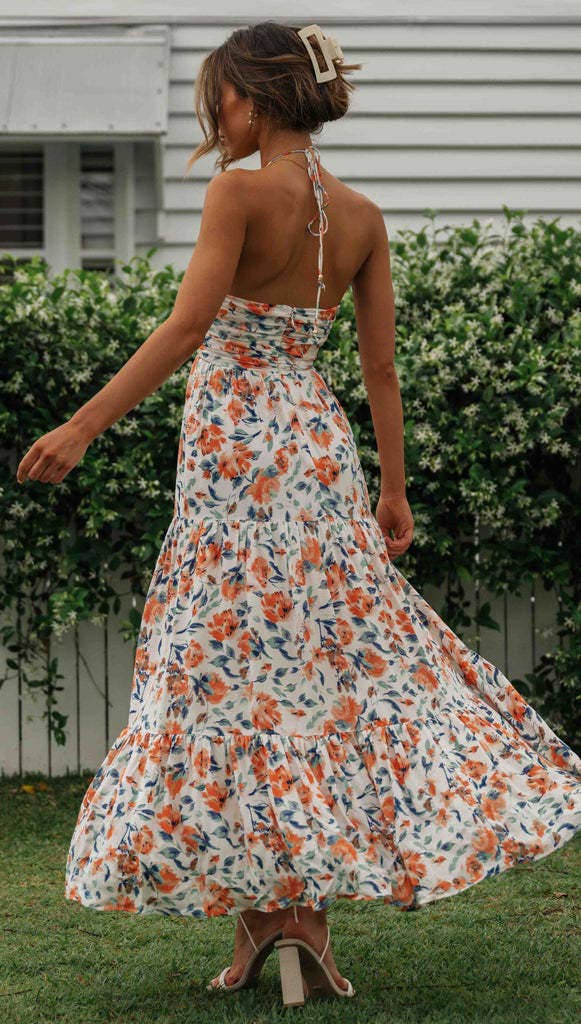 Rosa Clothing - Wholesale Dress - Women's - Plunge halter backless floral swing maxi sun dress15