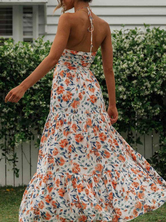 Rosa Clothing - Wholesale Dress - Women's - Plunge halter backless floral swing maxi sun dress15