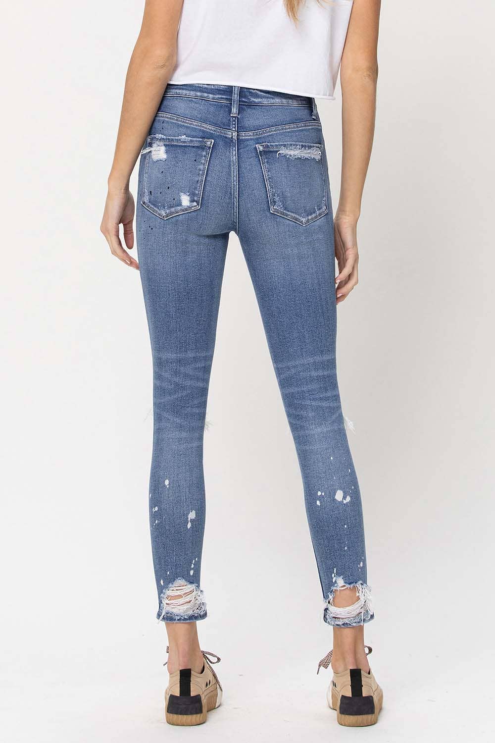 SEA SALT MID RISE DISTRESSED PAINT SPLATTER SKINNY JEANS F4159 for wholesale on Faire3