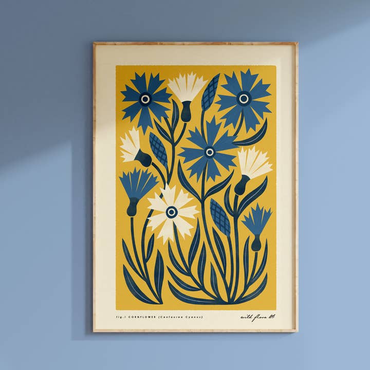 Bird & Co Studio - Wholesale Art Print - Cornflower | Modern-Retro Wildflower Art Print Wall Decor2
