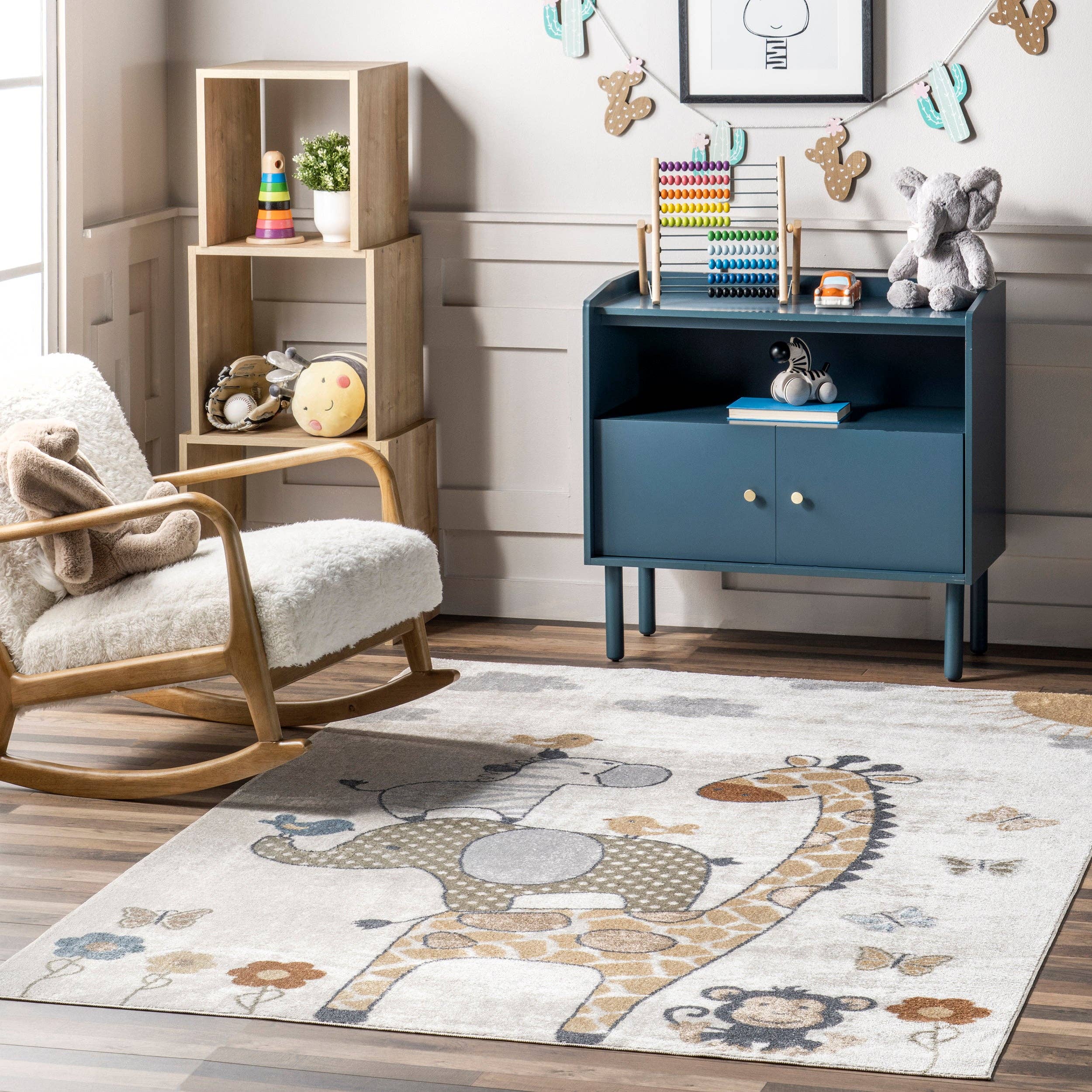 Beige Cass Safari Kids Machine Washable Area Rug for wholesale on Faire0
