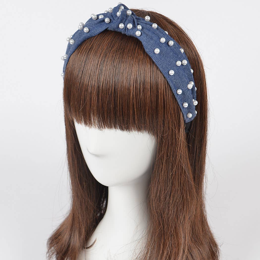 3AM BY H&D ACCESSORIES - Wholesale Fashion Headband - Women's - Denim and Pearl Headband1