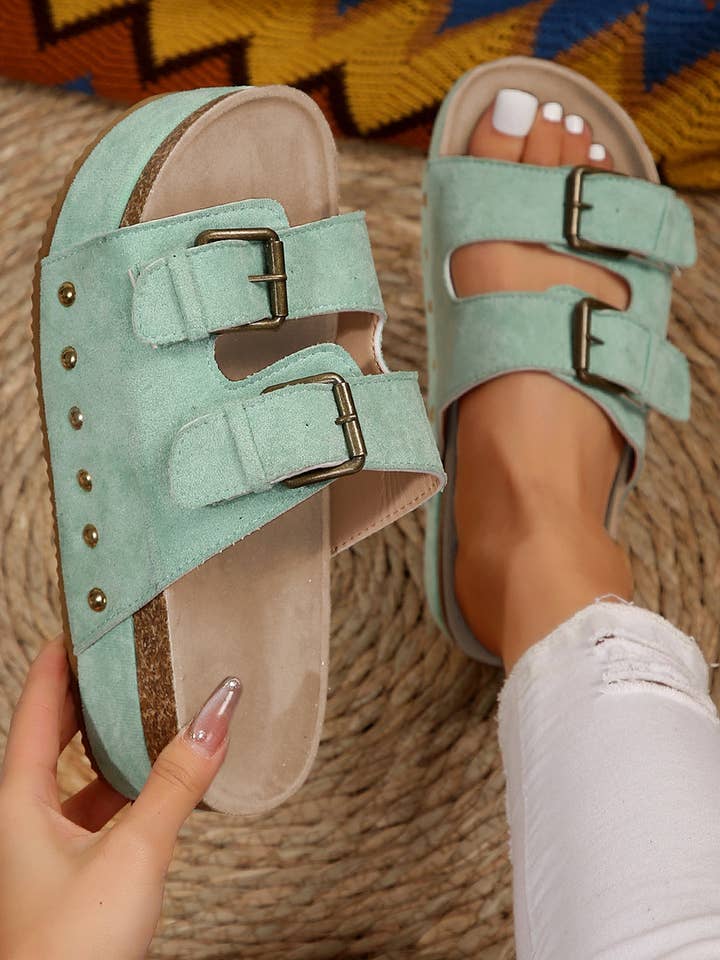 Threaded Pear – Engroshandel sandal - Dame – Sandaltøfler i ruskind med spænde og fodseng12