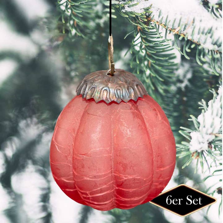 Decorazioni per albero di Natale in vetro congelato, rosso, vetro incrinato per la vendita all'ingrosso da parte di Antikas