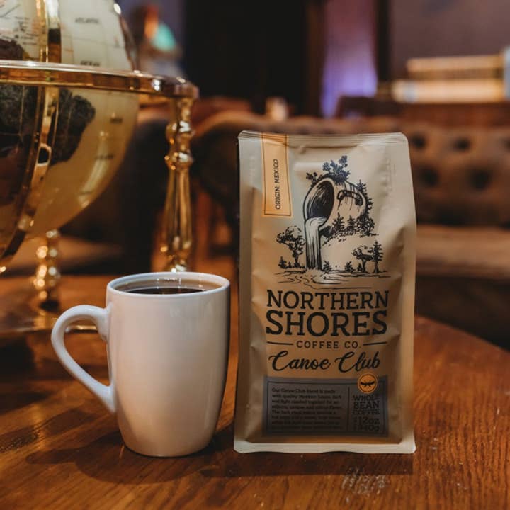 Canoe Club 12oz whole bean Mexican coffee for wholesale by Northern Shores Coffee Co.