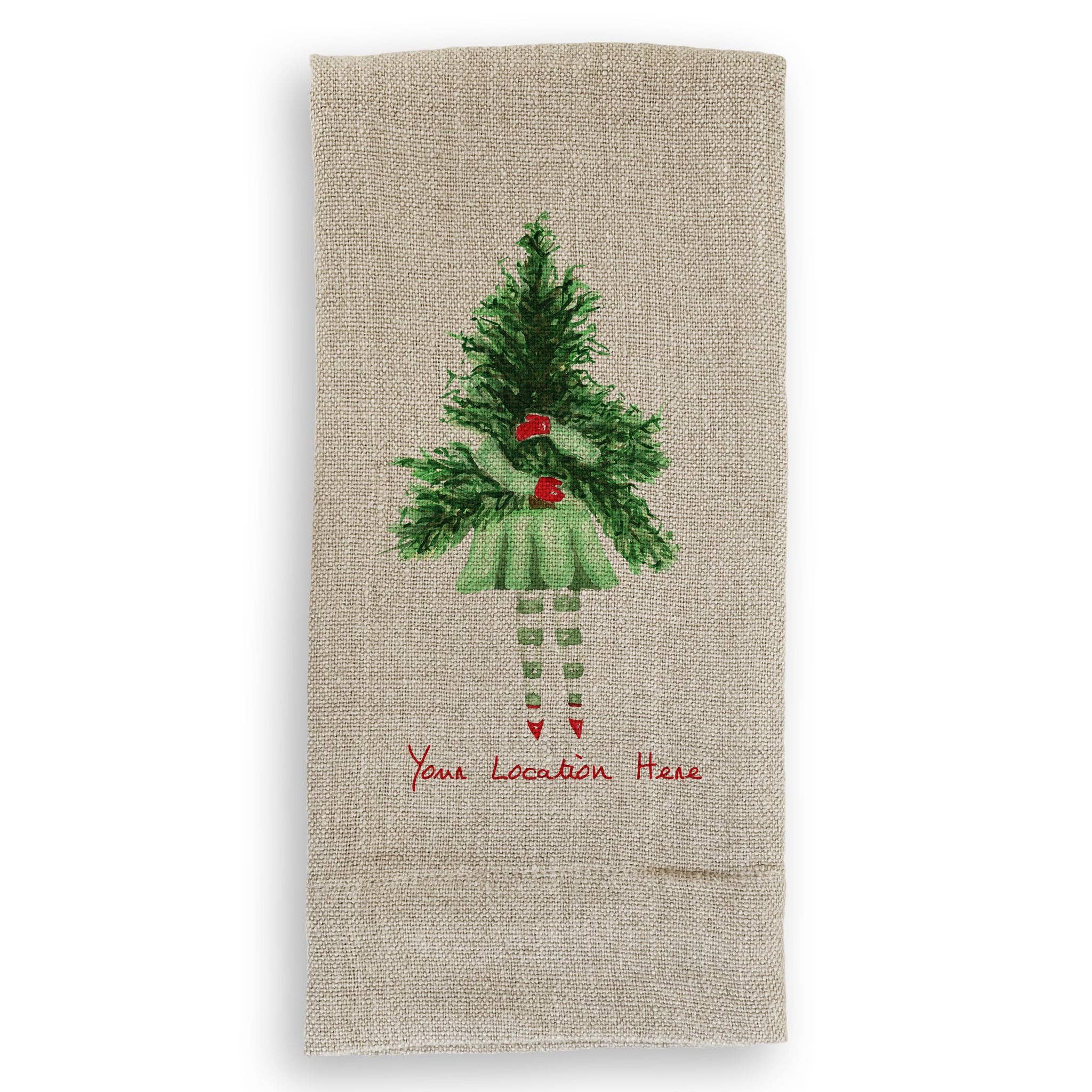 French Graffiti – wholesale Tea towel – Lady with Christmas Tree and Location1