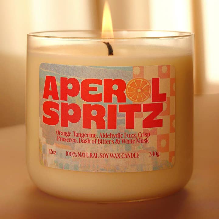 Aperol Spritz Candle Natural Soy Wax Luxury Handcrafted for wholesale by Reimagine Discovery