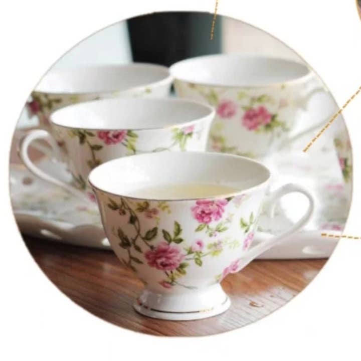 Green Pastures Wholesale - Wholesale Tea Set - 14K Rose & Flower Tea Set with Infuser
