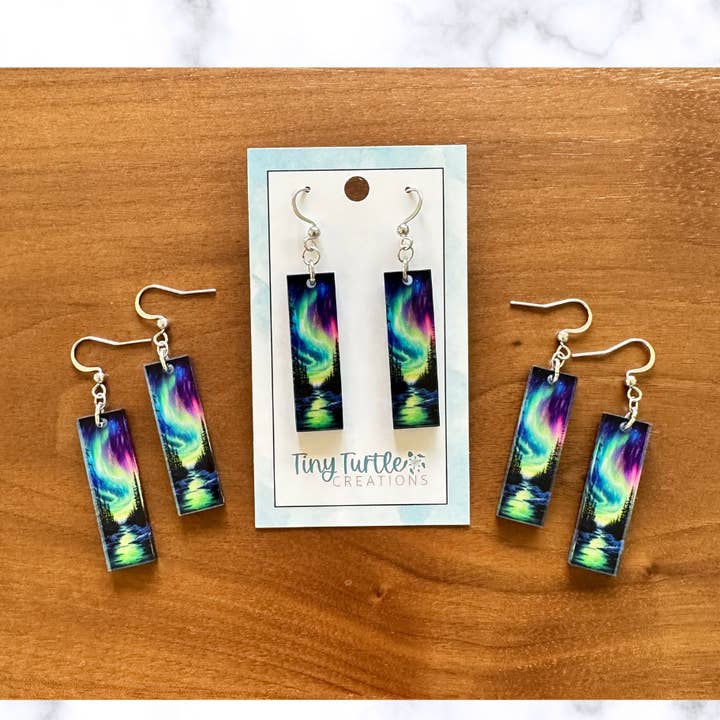 Alaska Aurora Water Acrylic Bar Earrings for wholesale by Tiny Turtle Creations