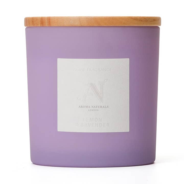 Frosted Decadence Lemon & Lavender Candle, Wooden Lid for wholesale by Aroma Naturals