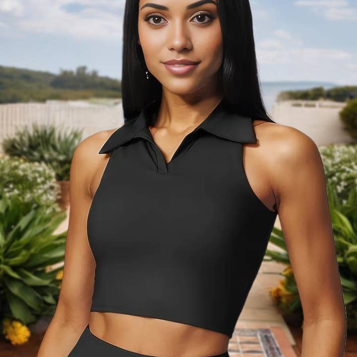 Haut court sans manches avec col polo pour la vente par Active by Anna-Kaci