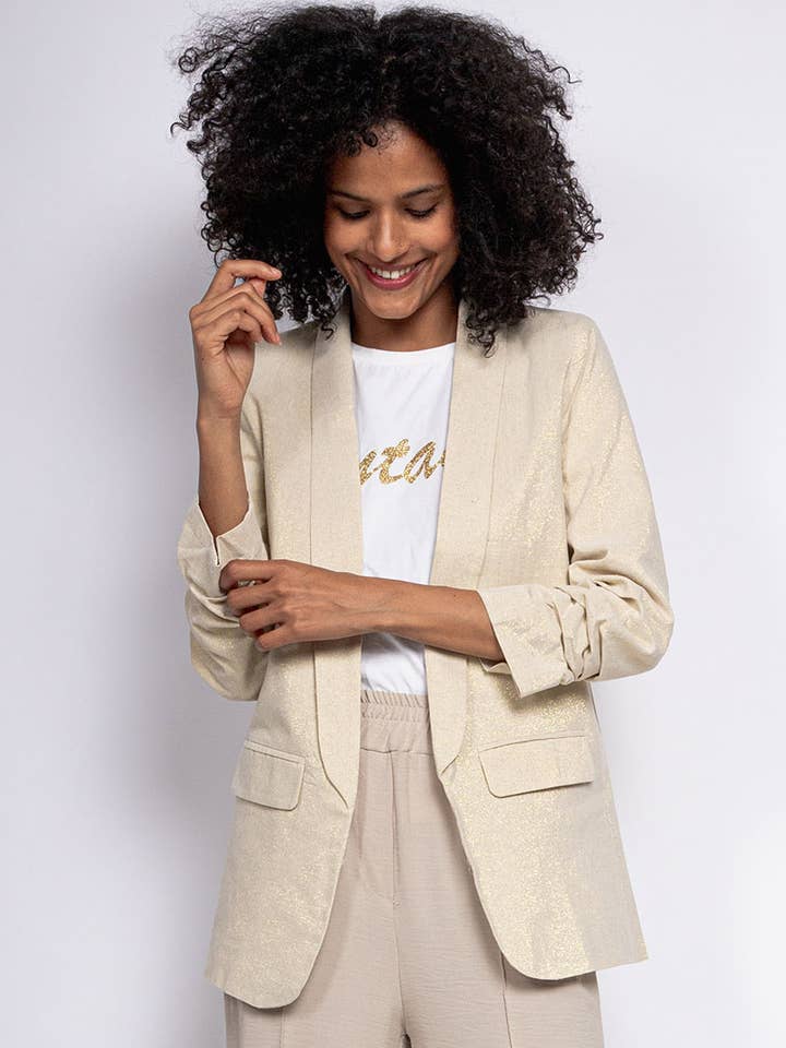 Blazer de mezcla de lino con mangas arremangadas de lurex para venta al por mayor de Attrait Paris