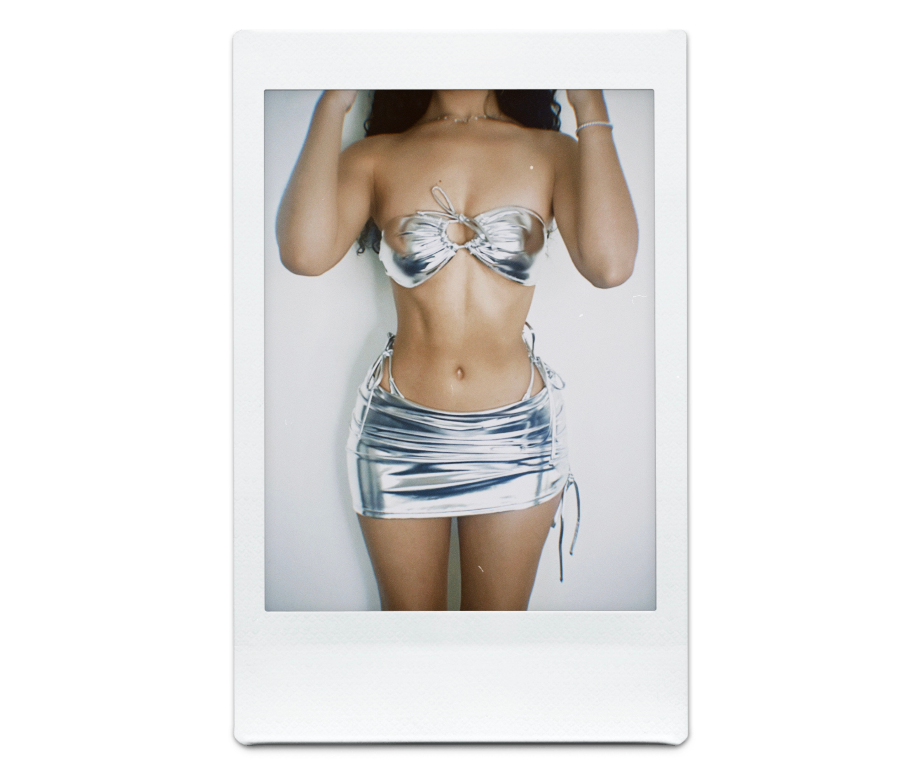 Rebel Reid - Wholesale Two Piece Swimsuit - Women's - Silver Metallic Bandeau Bikini Set (Top+Bottom)5