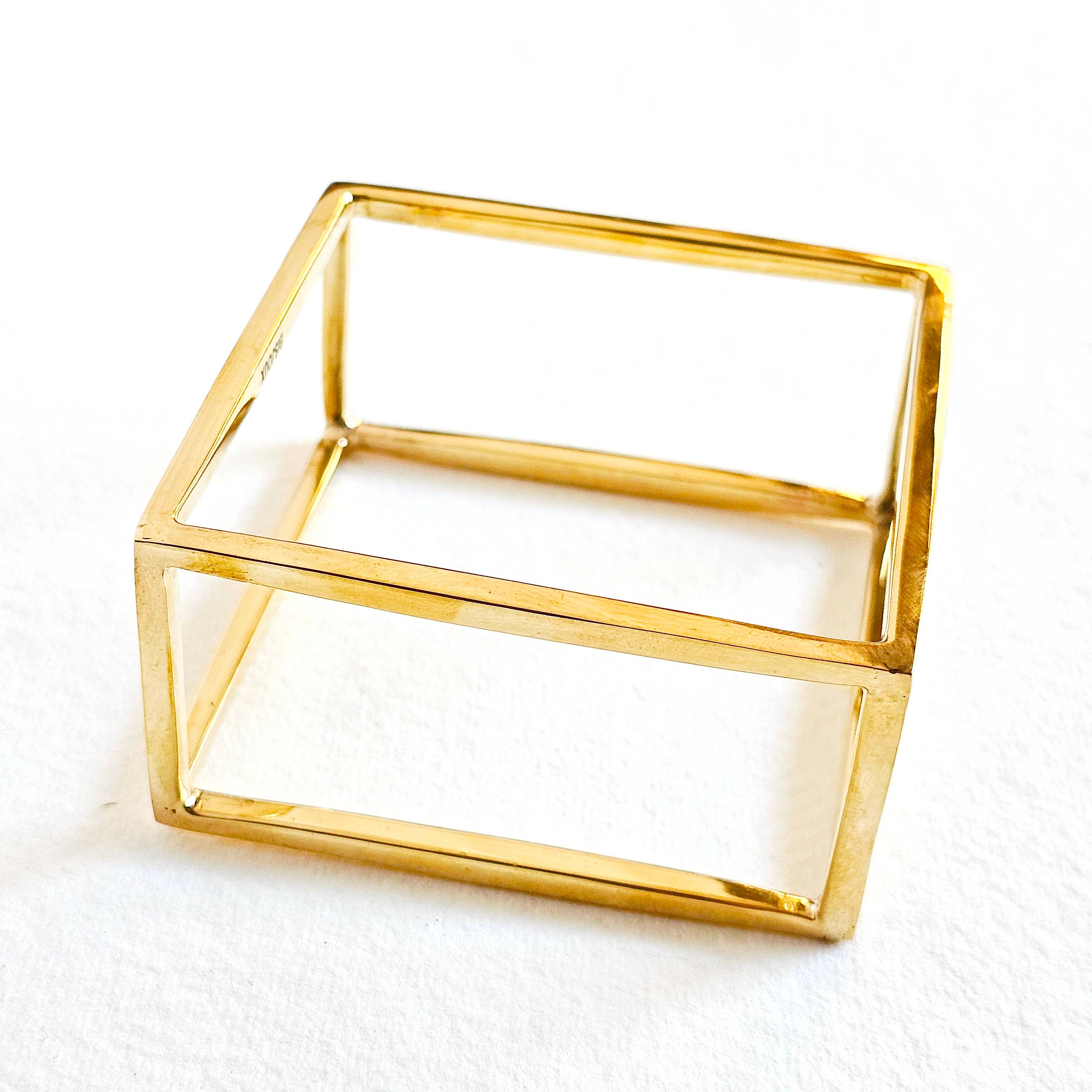Bisjoux - Wholesale Cuff Bracelet - Brass bold cube square bangle bracelet 2 sizes2