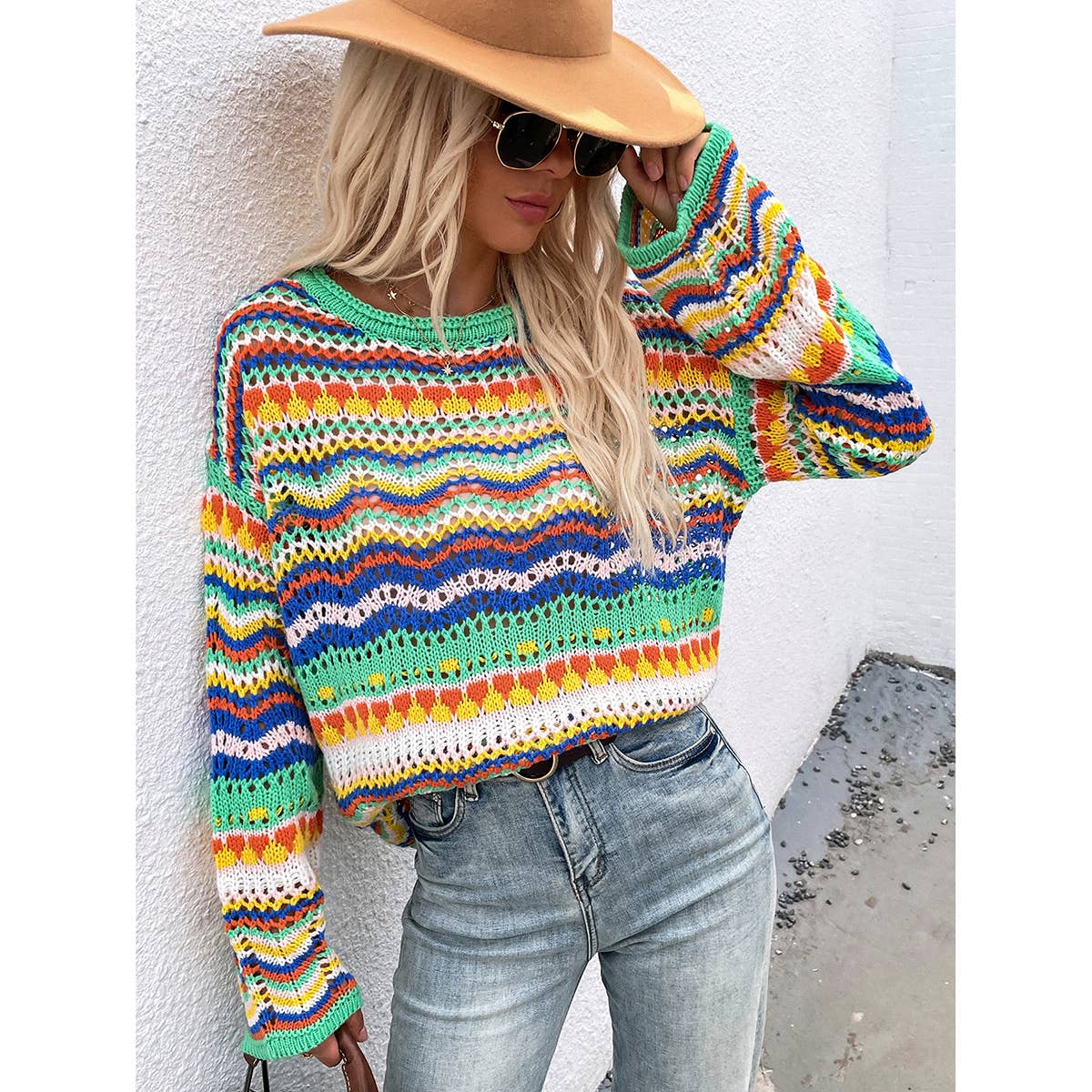 YNIQUE – Engroshandel Pullover - Dame – Kvinders stribe langærmet rund hals sweater toppe18