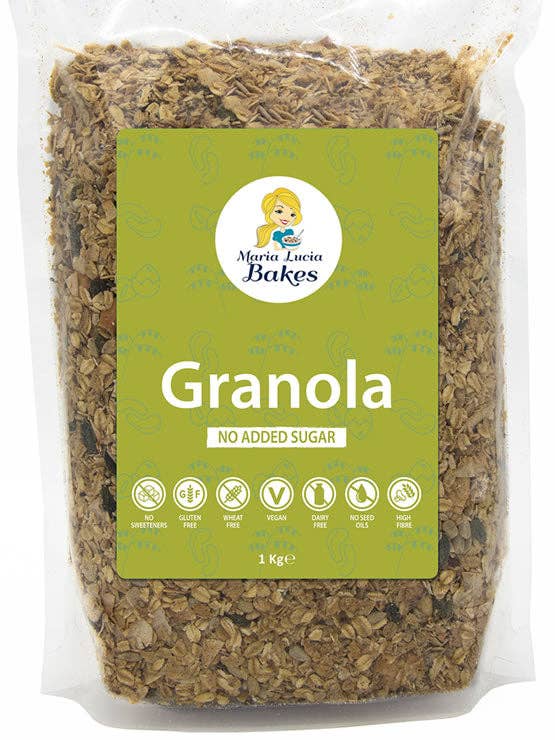 Granola with No Added Sugar 1kg Resealable Bulk Bag - No Gluten, Wheat or Dairy - Ideal for Diabetics - Healthy & Natural Breakfast Cereal - High in Fibre - by Maria Lucia Bakes for wholesale by Maria Lucia Bakes - UK