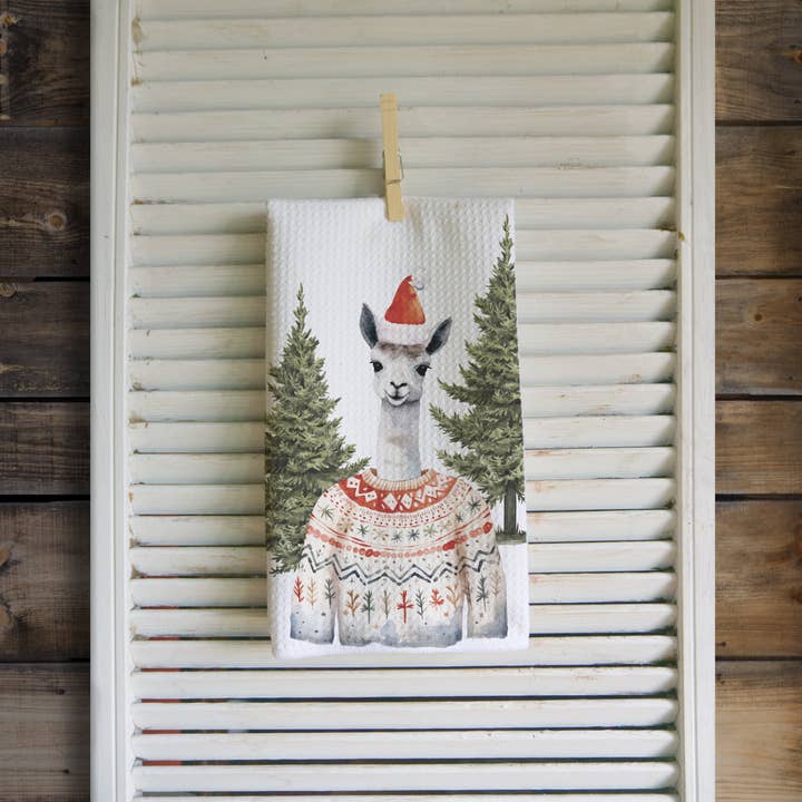 Torchon de Noël avec Lama de Fête pour la vente par Middlefork & Co.