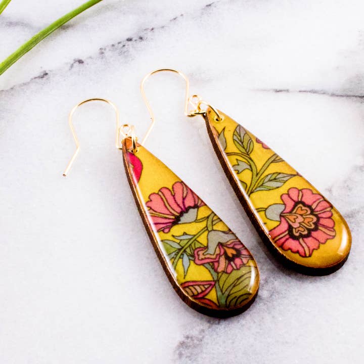 No Man's Land - Wholesale Dangle Earrings - Yellow Nouveau Teardrop Earrings