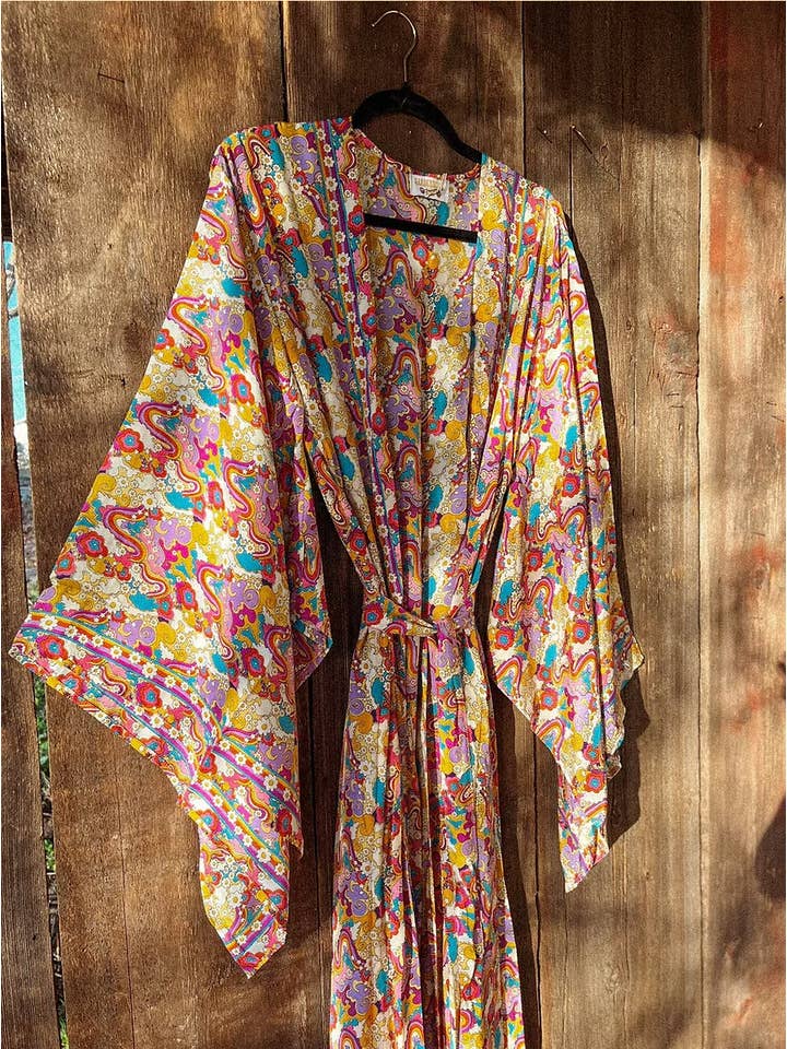 Gardenbelle Shop - Venta al por mayor Kimono - Mujer - Kimono psicodélico estilo hippie arcodélico Rainbow Hippie, bata tipo plumero