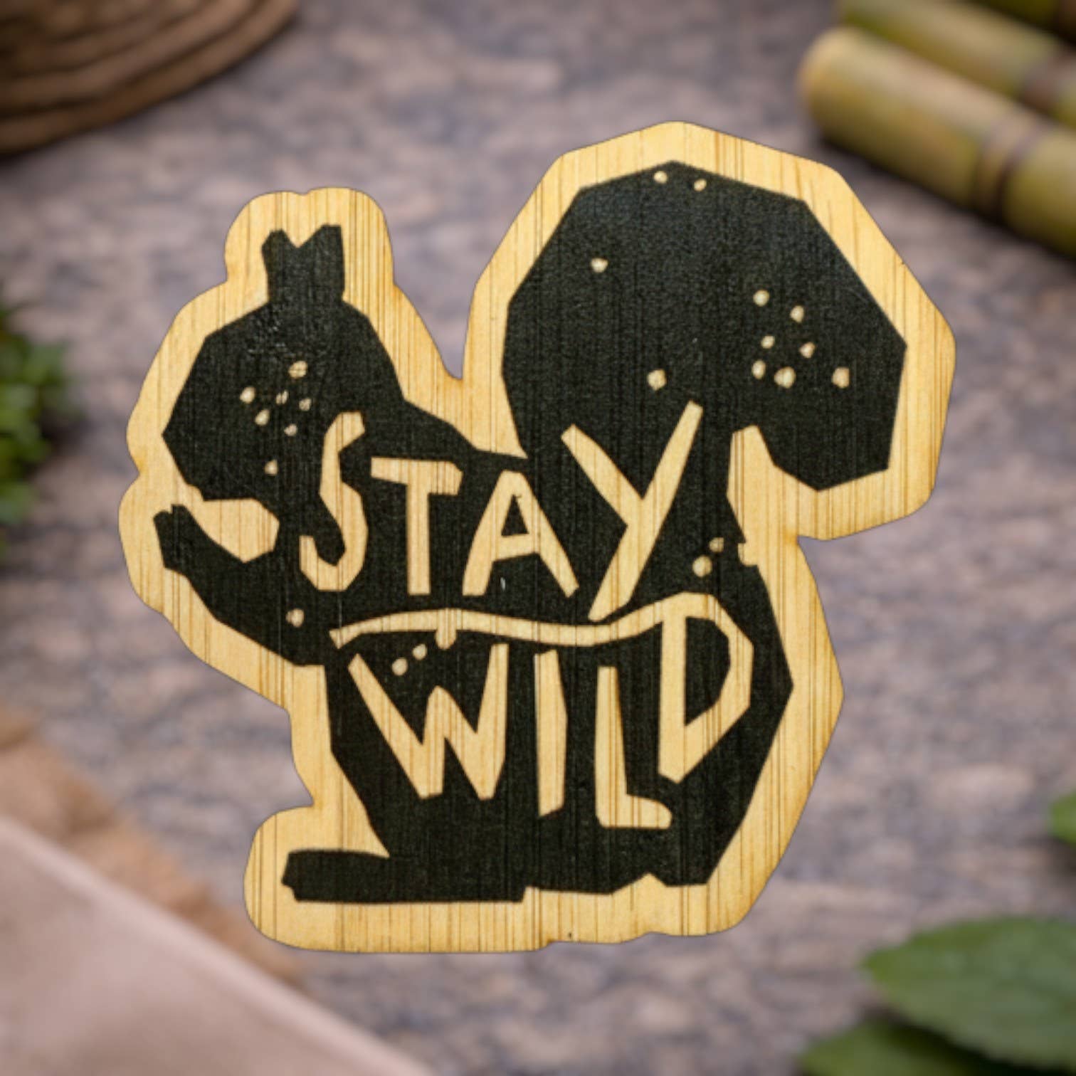 Bamboo Wood Stickers - Wholesale Sticker - Stay Wild Squirrel