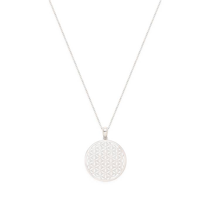 Flower of Life Spiritual Expansion Necklace, White Rhodium for wholesale by Seven Saints