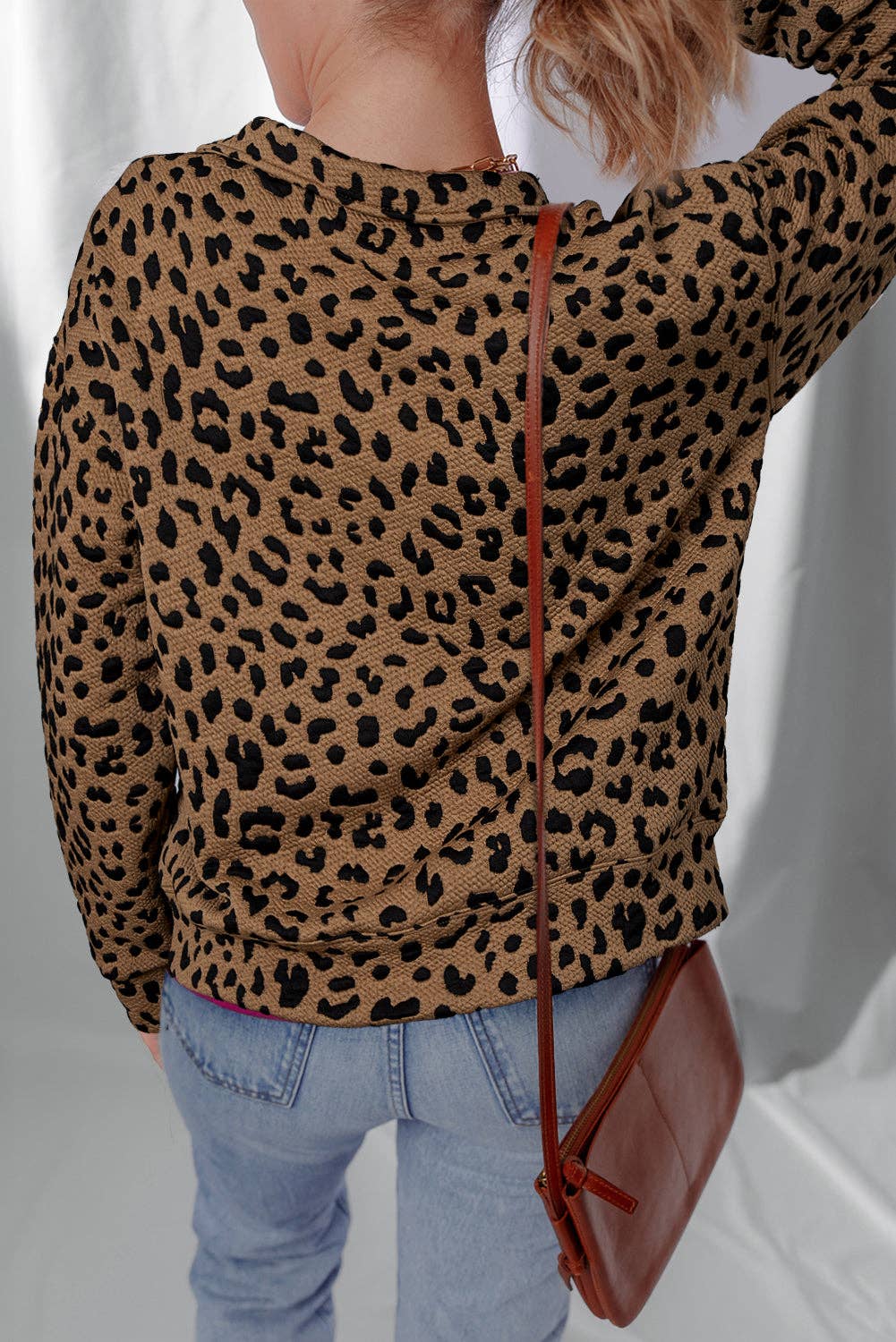 Brown Leopard Print Quarter Zip Sweatshirt for wholesale on Faire3