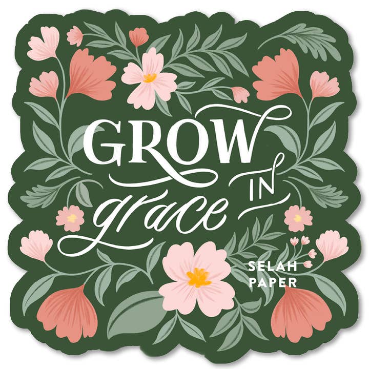 Grow in Grace Vinyl Sticker – Handlettering, Flowers, Faith for wholesale by Selah Paper
