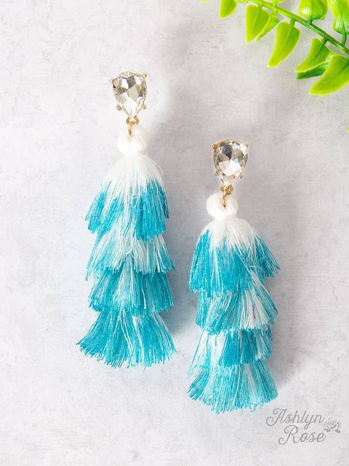 Elegantly Simple Tassel Earrings, Aqua for wholesale by GRACE+EMMA by Southern Grace