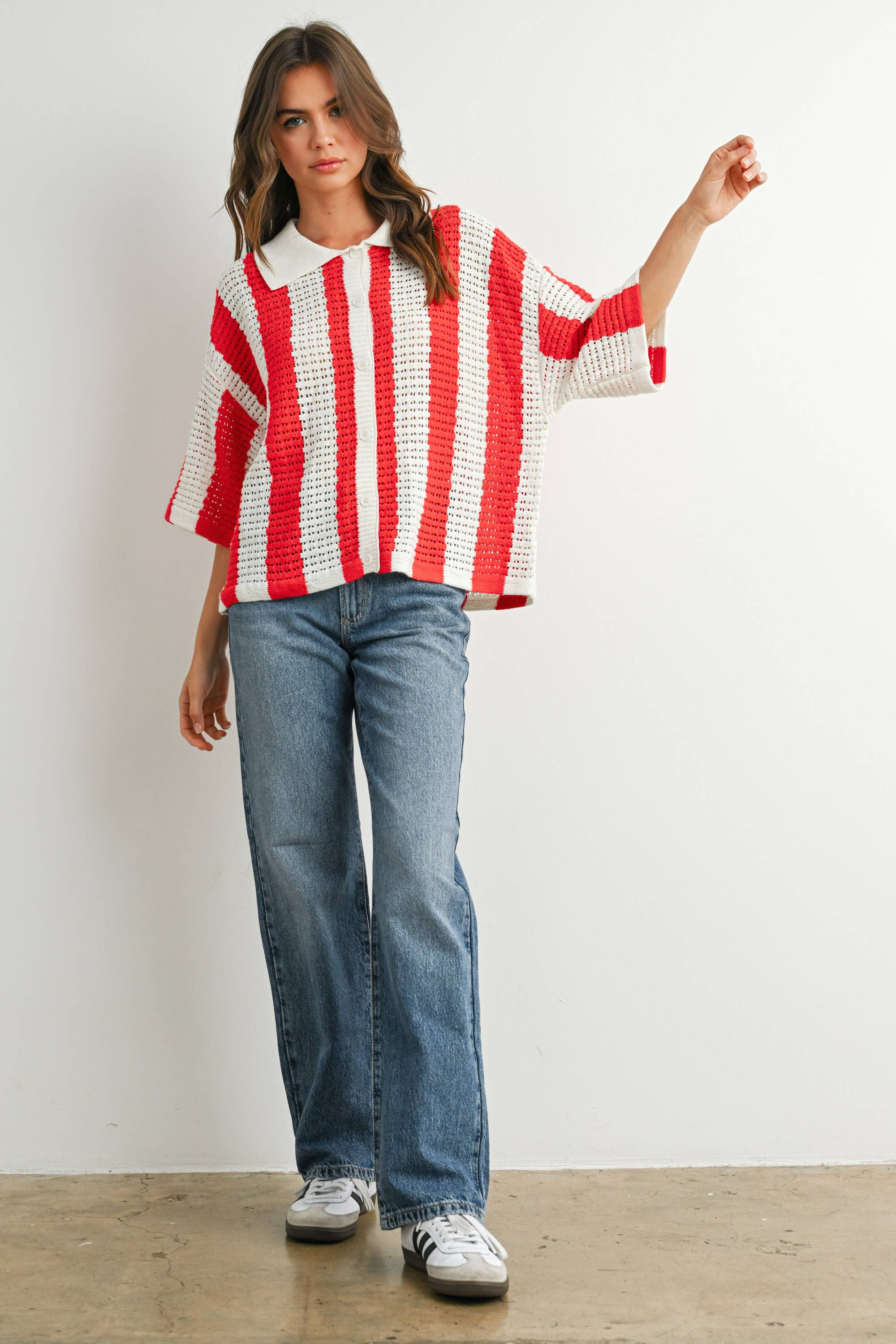 BUTTERMELON - Venta al por mayor Jersey de punto - Mujer - Jersey de Punto a Rayas con Botones - BMW77421