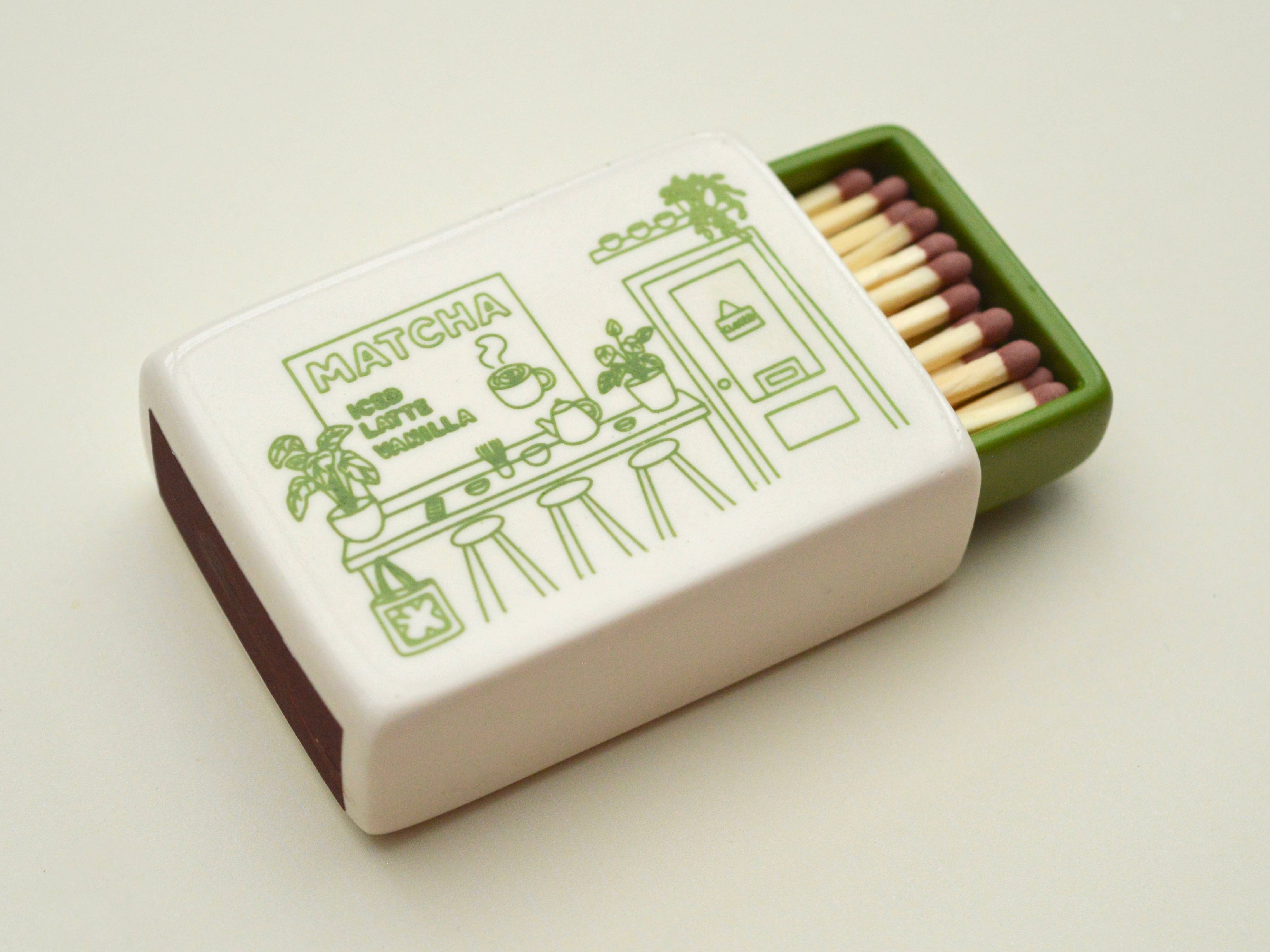 Jake Thomas Parker – wholesale Match holder – Handmade Matchbox with Green Matcha Illustration1
